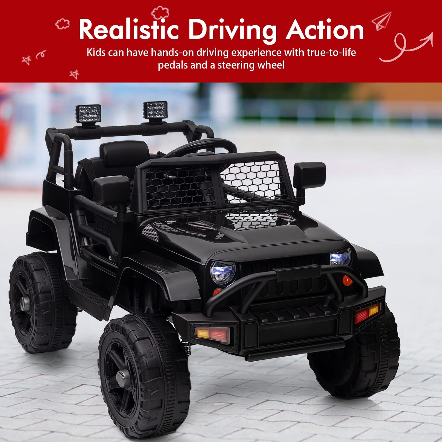 Garvee Ride - P Series: 12V Ride On Truck Car for kid : Remote Control, 3 Speeds, MP3 Music, Suspension, LED Lights,for 3+ Year Old - Black