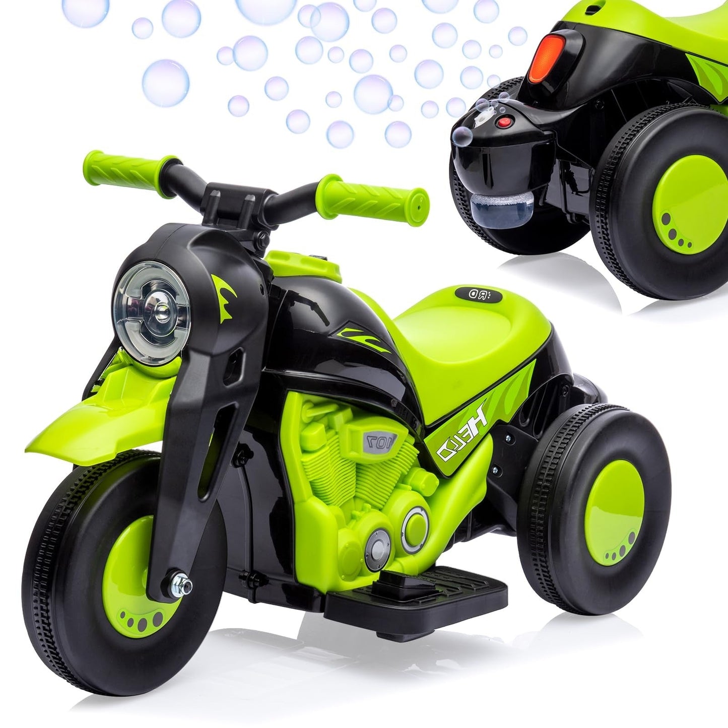 Garvee Ride - P Series: 6V Battery-Powered Electric Motorcycle with 1.9 Mph Speed, Led Headlights, Music, Pedal, Forward/Reverse, 3 Wheels | Motorbike Toy Gift for Toddlers 3 and Up - Green