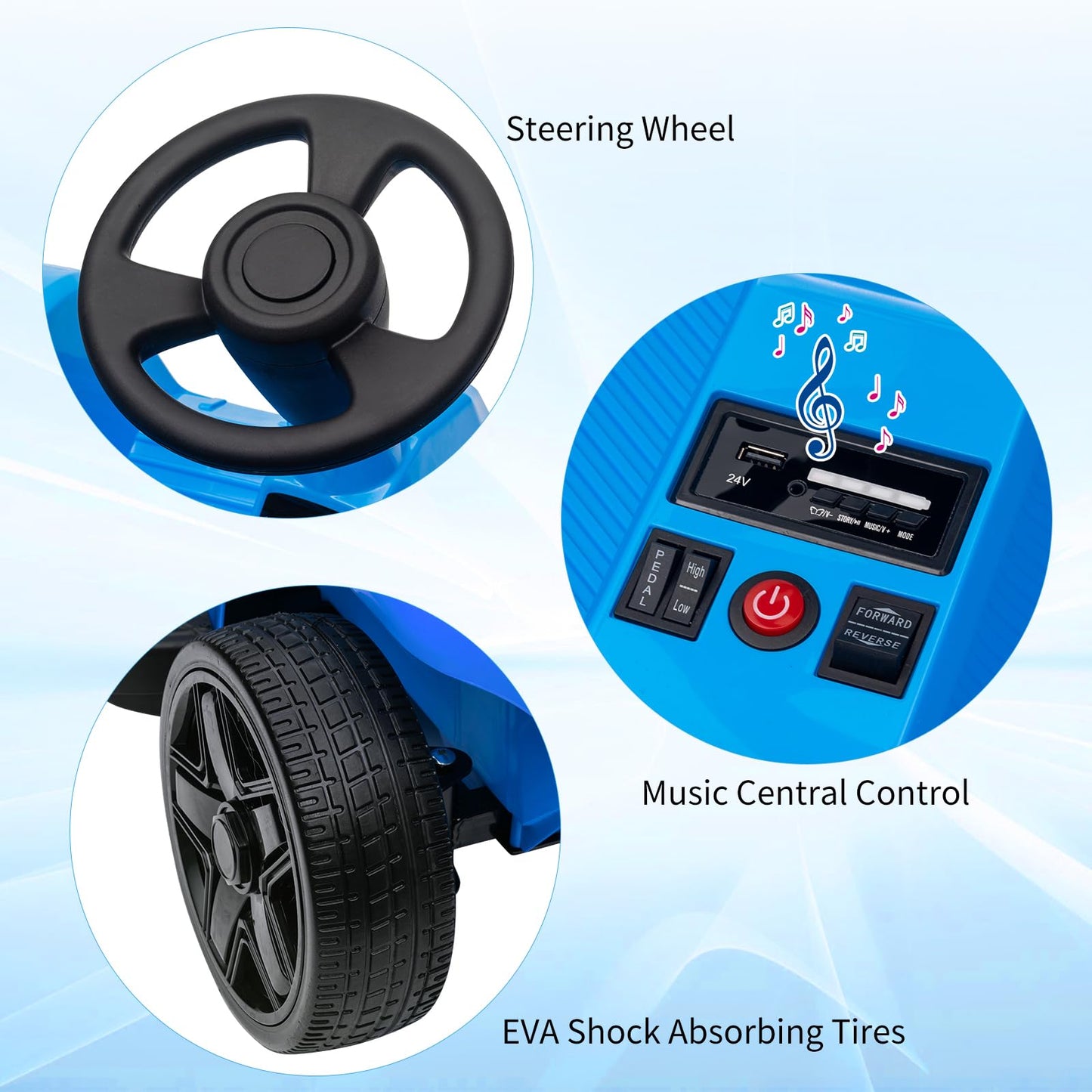 Garvee Ride - P Series: 2 Seaters 4-Wheelers Electric Ride On Toy for Kids, 24V 120W*2 Powerful Motors Max Load 200 Lbs, Two Driver Modes + Remote Control Modes for Toddlers Child with Music, USB, Storage Box, Blue