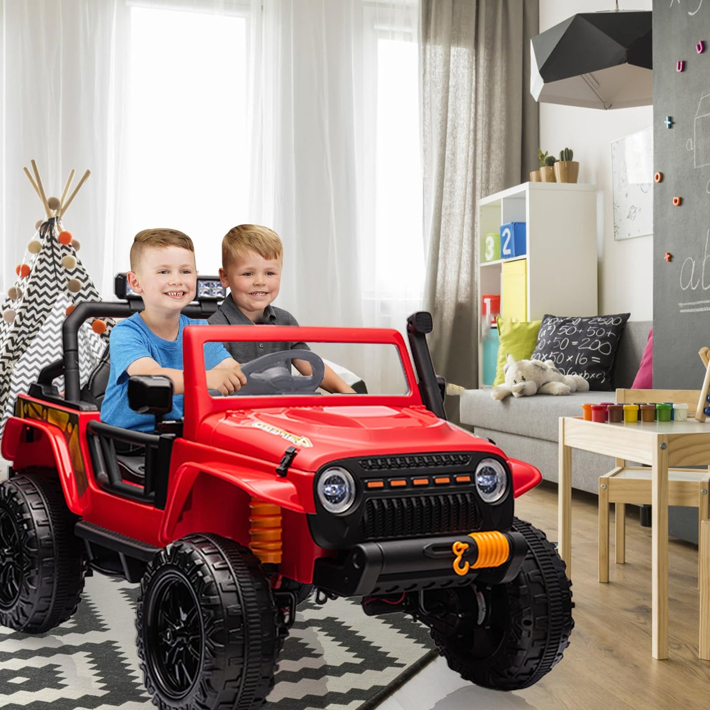 Garvee Ride - P Series: 24V 2 Seater Ride On Truck Car For Kid age 3 - 8 years, w/Remote Control, 4-Wheeler Suspension, 4x55W Powerful Engine, 4WD Battery Powered, LED Lights, Soft Braking - Red