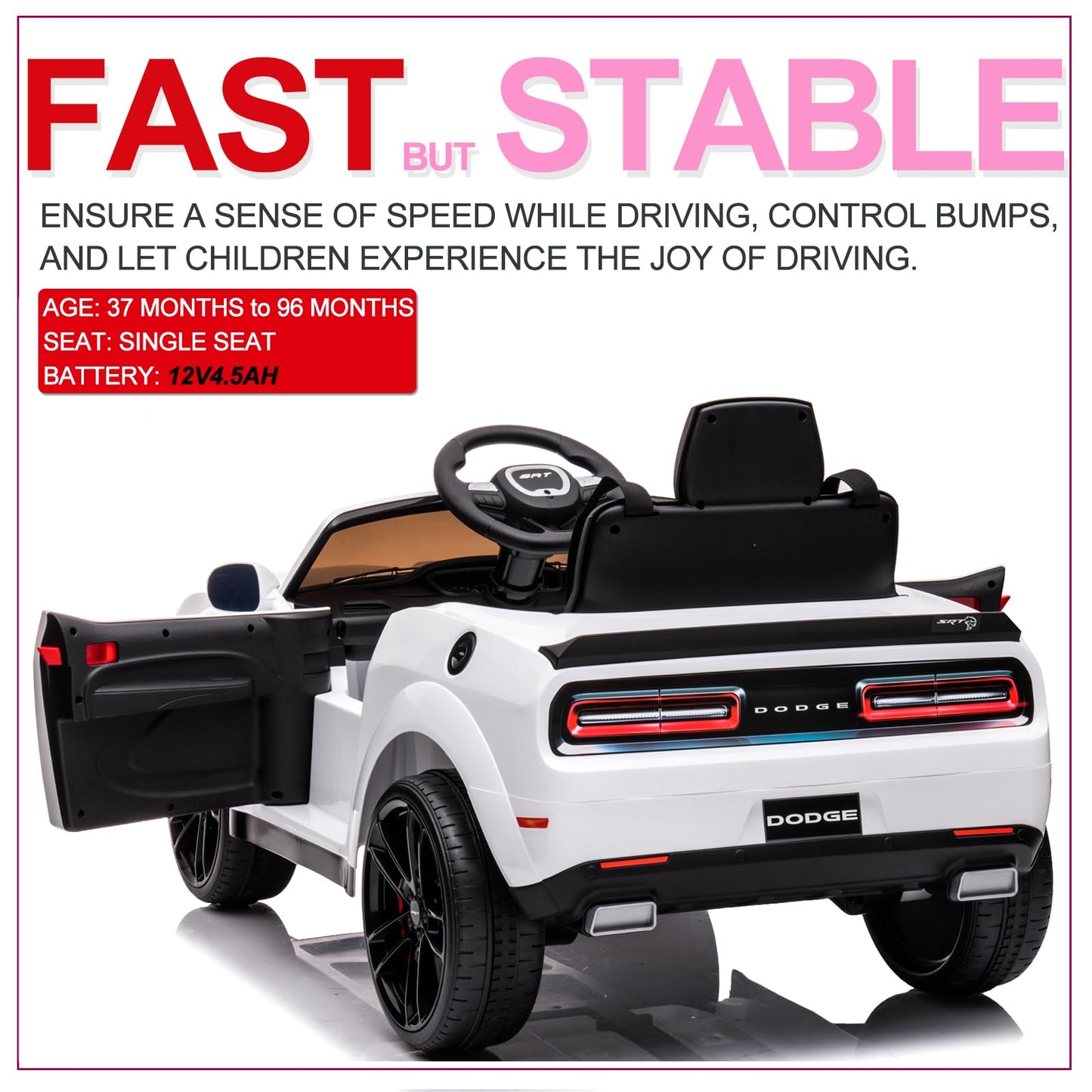 Garvee Ride - P Series: 12V Electric Vehicles Battery Powered with Remote Control, LED Lights, Bluetooth, MP3 for Boys Girls - White