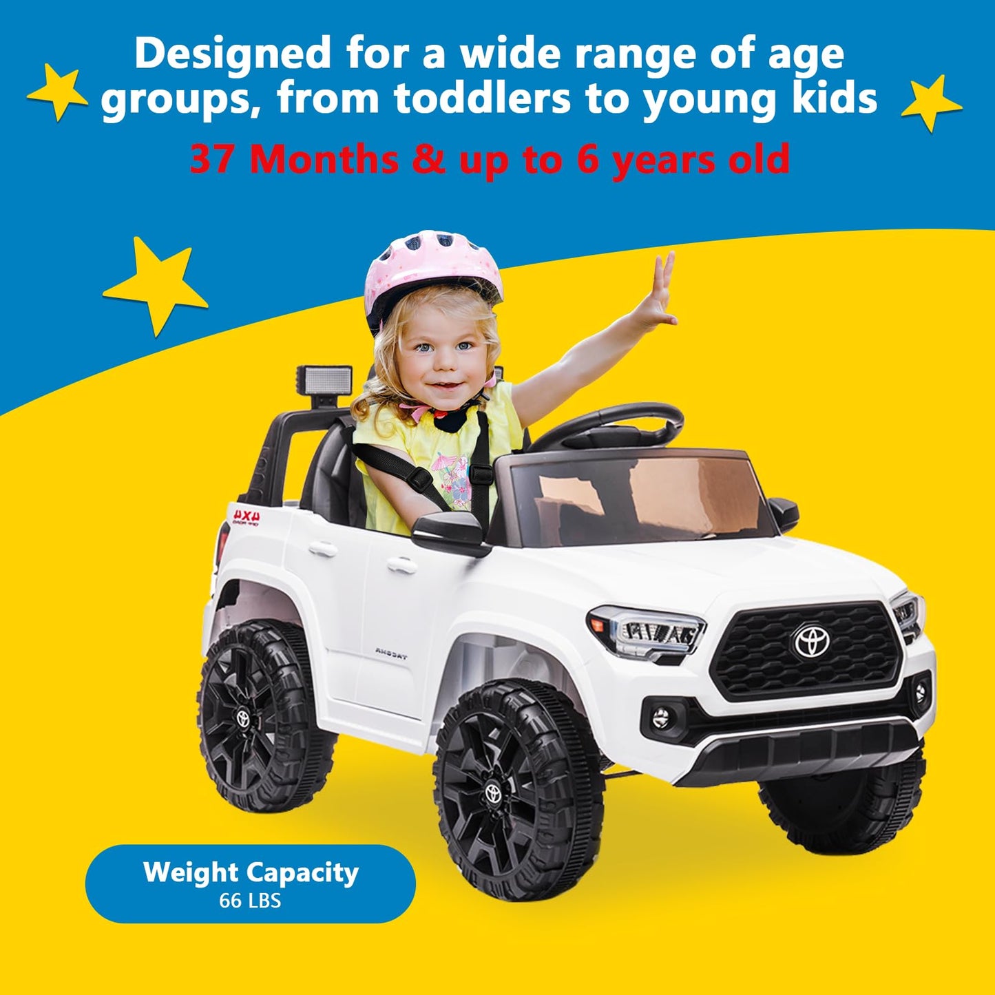 Garvee Ride - P Series: 12V Toyota Tacoma Kids Car, Spring Suspension, with LED Light - White