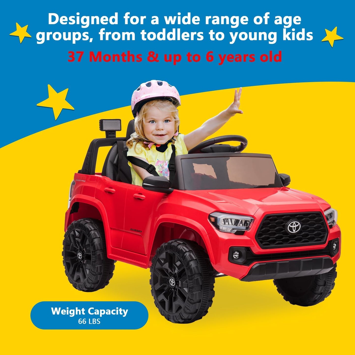 Garvee Ride - P Series: 12V Toyota Tacoma Kids Car, Spring Suspension, with LED Light - Red