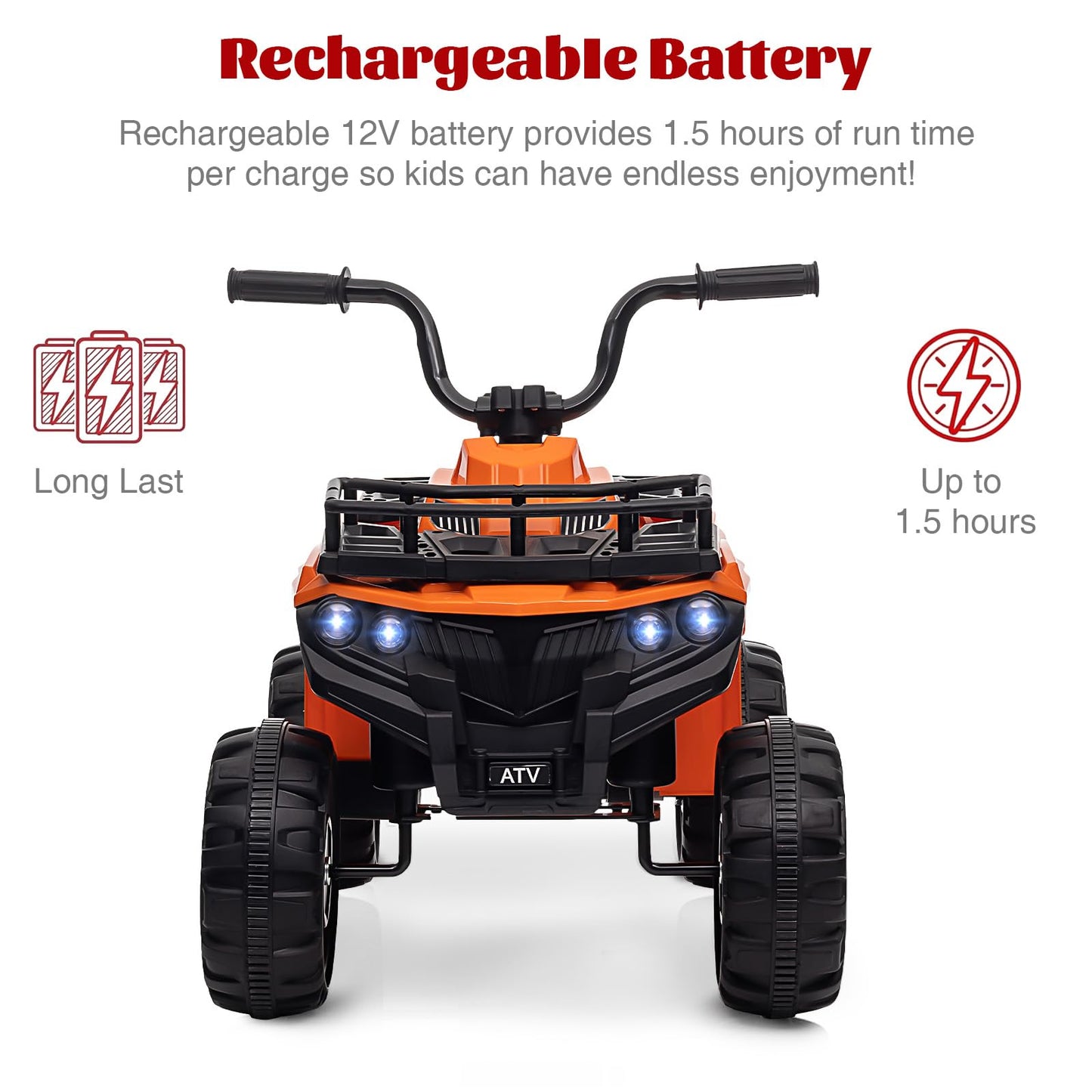 Garvee Ride - P Series: 12V Kids Ride-On Quad ATV: Non-Toxic, Bluetooth, LED, 2 Speeds, All-Terrain, Orange