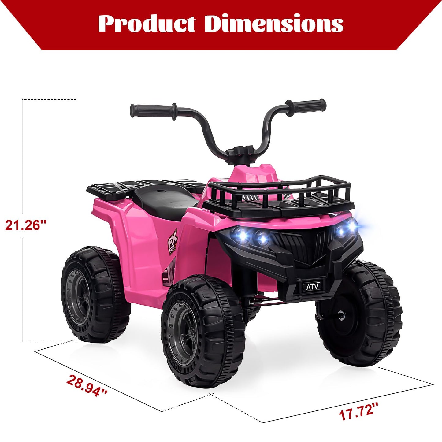 Garvee Ride - P Series: 12V Kids Ride On Electric ATV, Ride Car Toy with Bluetooth Audio,High/Low Speed, LED Headlights, Battery Indicator & Radio Orange - Pink