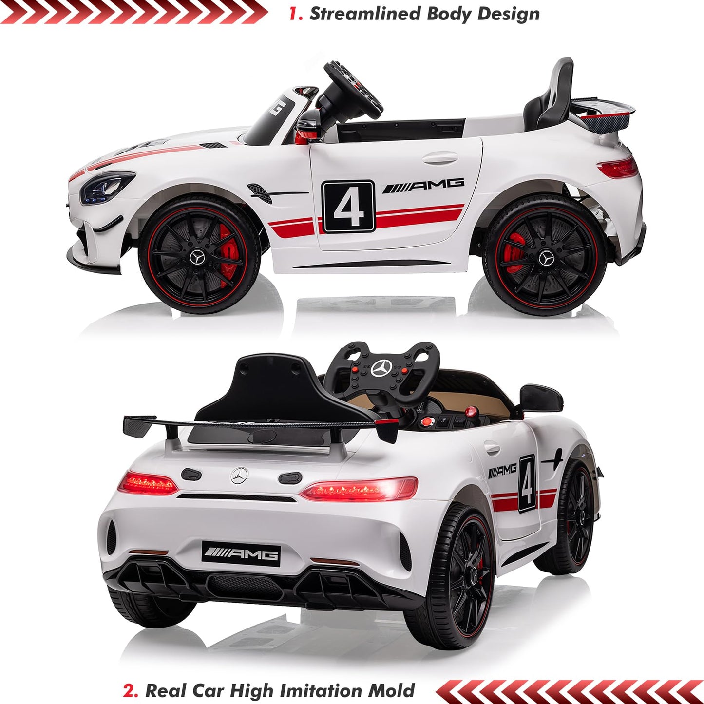 Garvee Ride on Car for Kids with Remote Contorl, 12V Licensed Benz AMG Electric Vehicles Battery Powered Sports Car,Sound System, LED Headlights,One Button Assemble Wheels for 3-8 Years Boys Girls - White