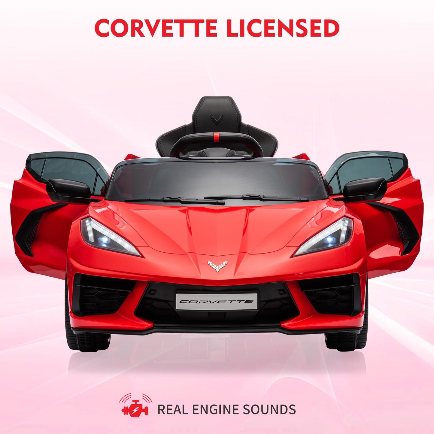 Garvee Ride - P Series: 12V Kids Ride on Car Licensed Corvette Battery Powered Car Toddles Electric Sports Car Toy with Remote Control, Visual Dashboard, LED Lights, Music, Gifts for Boys Girls, Red