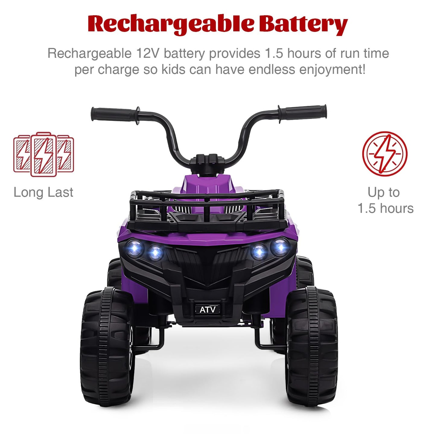 Garvee Ride - P Series: 12V Kids Ride On Electric Quad ATV, Ride Car Toy with Bluetooth Audio,High/Low Speed, LED Headlights, Battery Indicator & Radio Orange - Purple