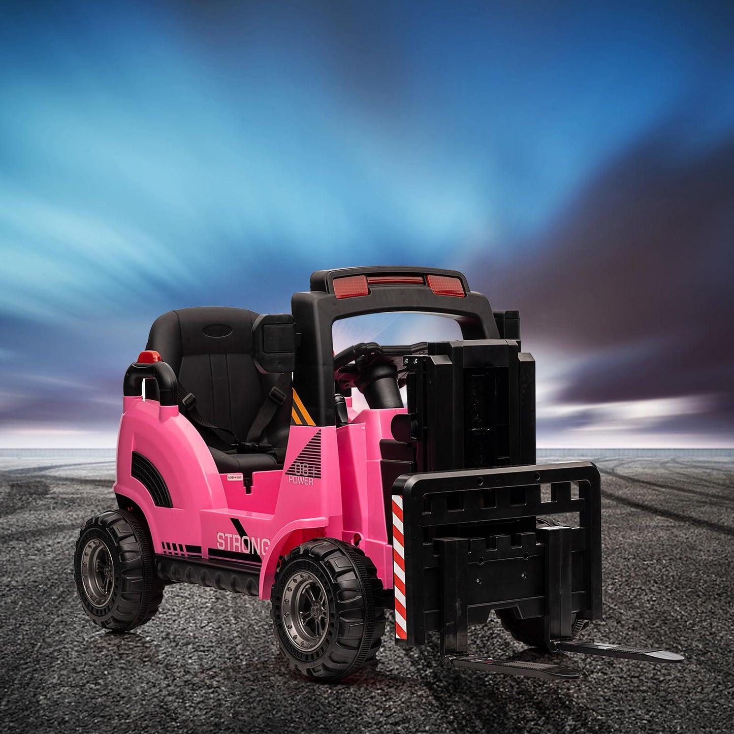 Garvee Ride - P Series: 12V Electric Forklift Ride-On: Liftable Fork, Remote, Music, Realistic Design, 66lb Load, for 3-7 Years - Pink