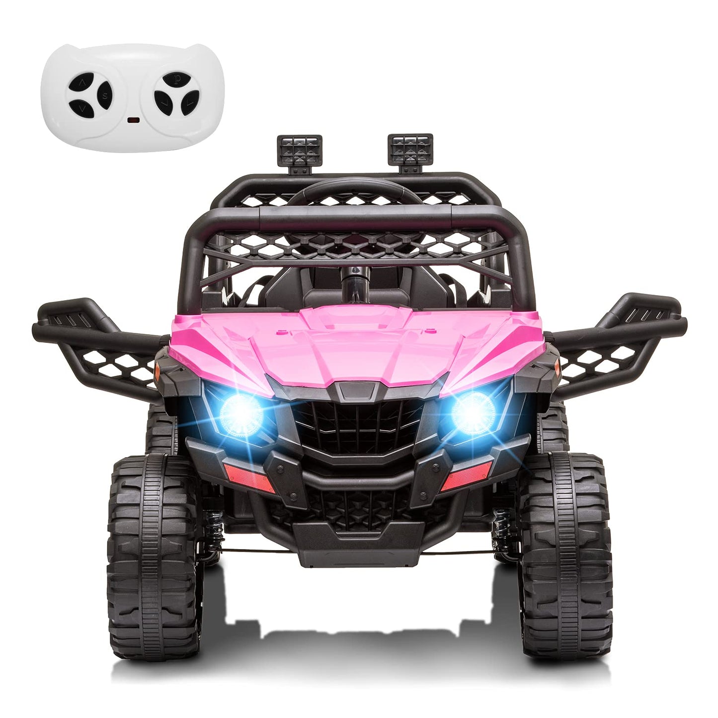 Garvee Ride - P Series: 12V Kids Car: Ride-On Truck, Remote, Suspension, LED, 1.8-3.7 MPH, MP3, Engine Sound, ASTM Certified, for 3-7 Years - Pink