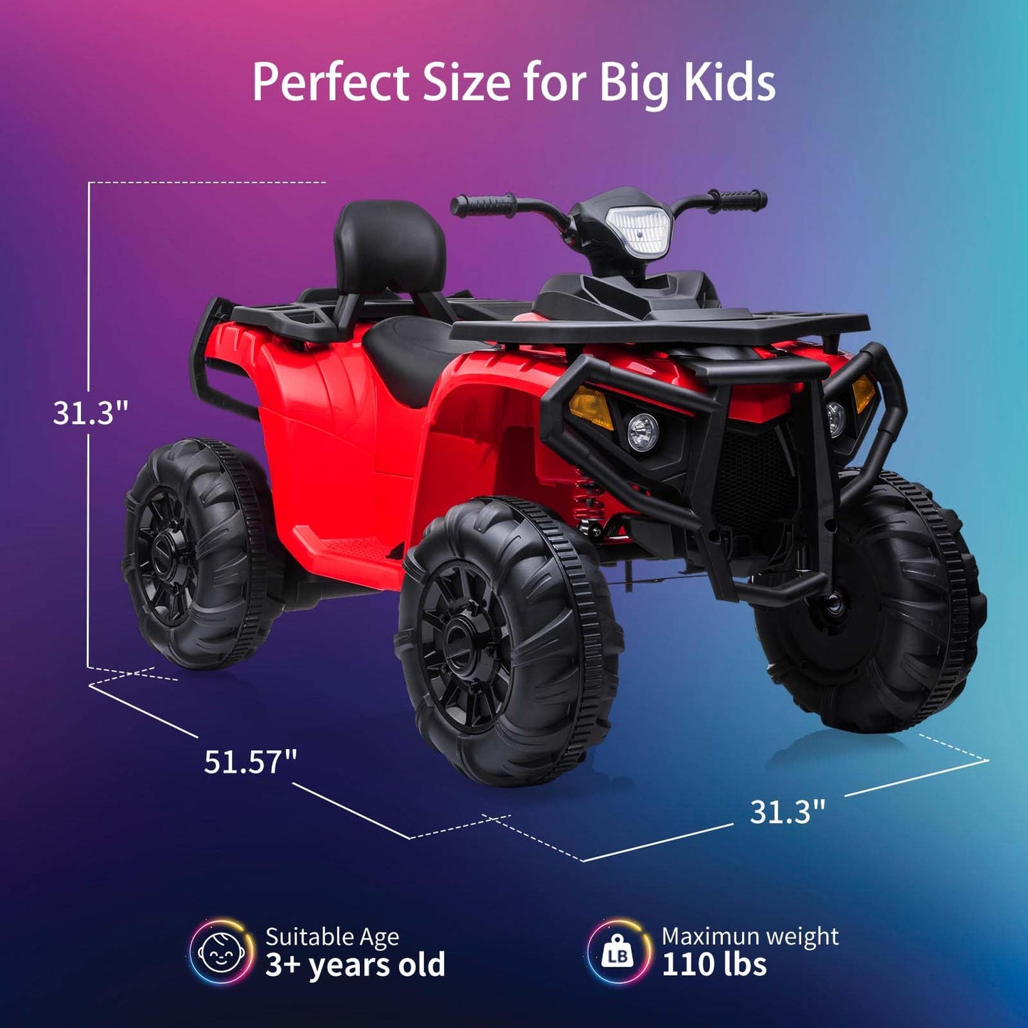 Garvee Ride - P Series: 4 Wheeler Electric Vehicle for Big Kids 2 Seater Battery Powered Ride On Toy Car with Spring Suspension, LED Lights, High & Low Speed, Music, USB, Soft Start for Toddlers, Red