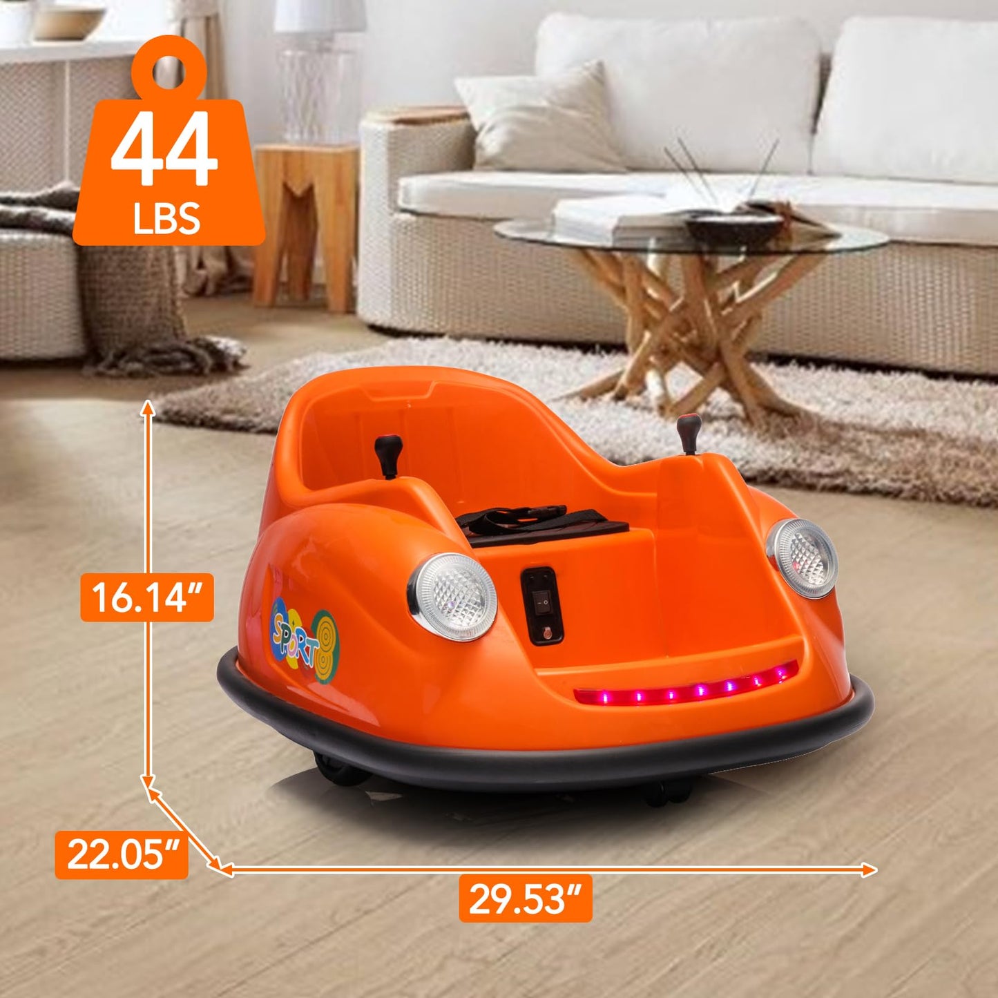 Garvee Ride - P Series: 12V Battery Car for Kids W/Parent Remote, Led Lights, 2-Speed, 360°Spin - Orange