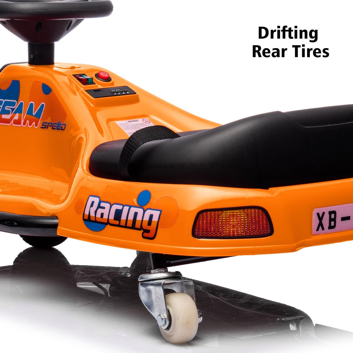 Garvee Ride - P Series: 360 Degrees Rotating Ride On Drift Car,Electric Drifting Go Kart,24V Ride On Race Car,Variable Speed for Kids,Simplified Drift System,Flashing Lights, Flag, Music - Orange