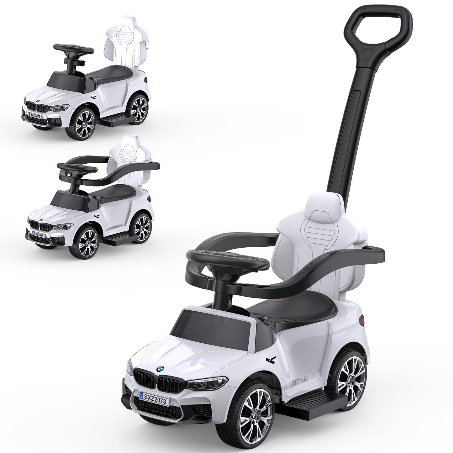 Garvee Ride - P Series: 4-in-1 Push Cars for Toddlers 1-3 with Led Lights, Music, Horn and Controllable Push Handle - White