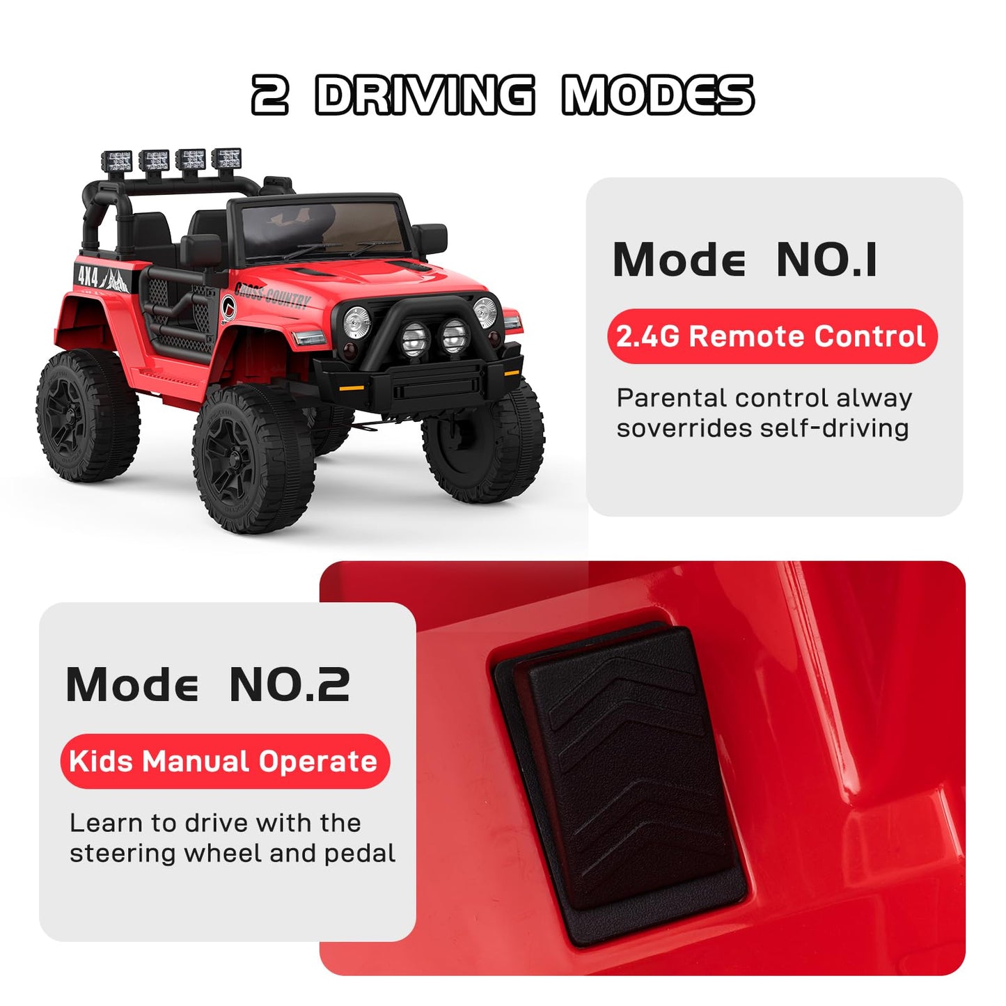 Garvee Ride - P Series: 12V Kids Ride On Truck Car w/Parent Remote Control, Spring Suspension, Led Lights,3 Speed Adjustable, Kids Gift for Boys and Girls - Red