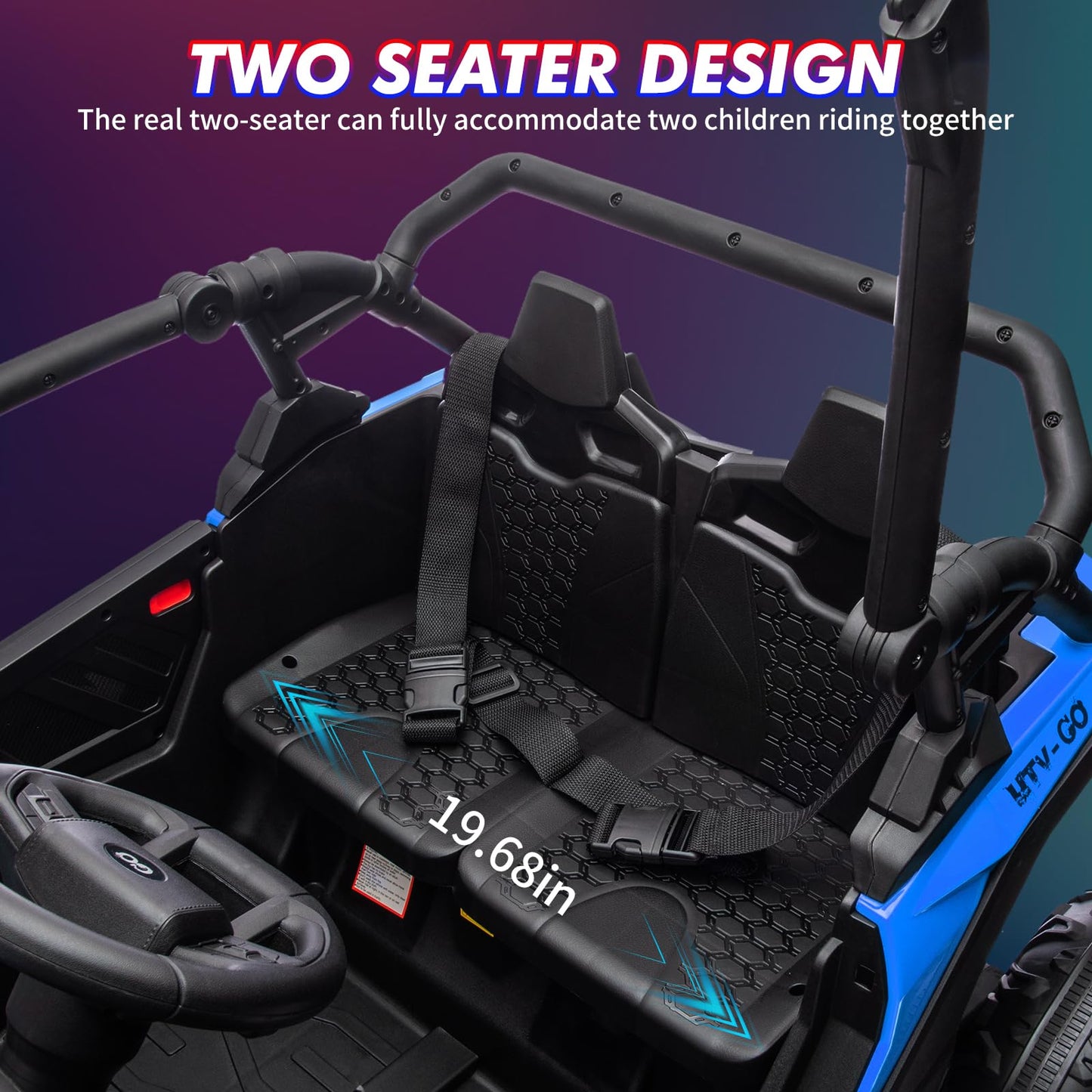 Garvee Ride - P Series: 24V Ride On Utv For Kids,2 Seater 4WD Electric Truck With Remote Control, High And Low Speed Adjustment, Led Lights, 4 Shock Absorbersm,One Click Start, Music Player(Blue)