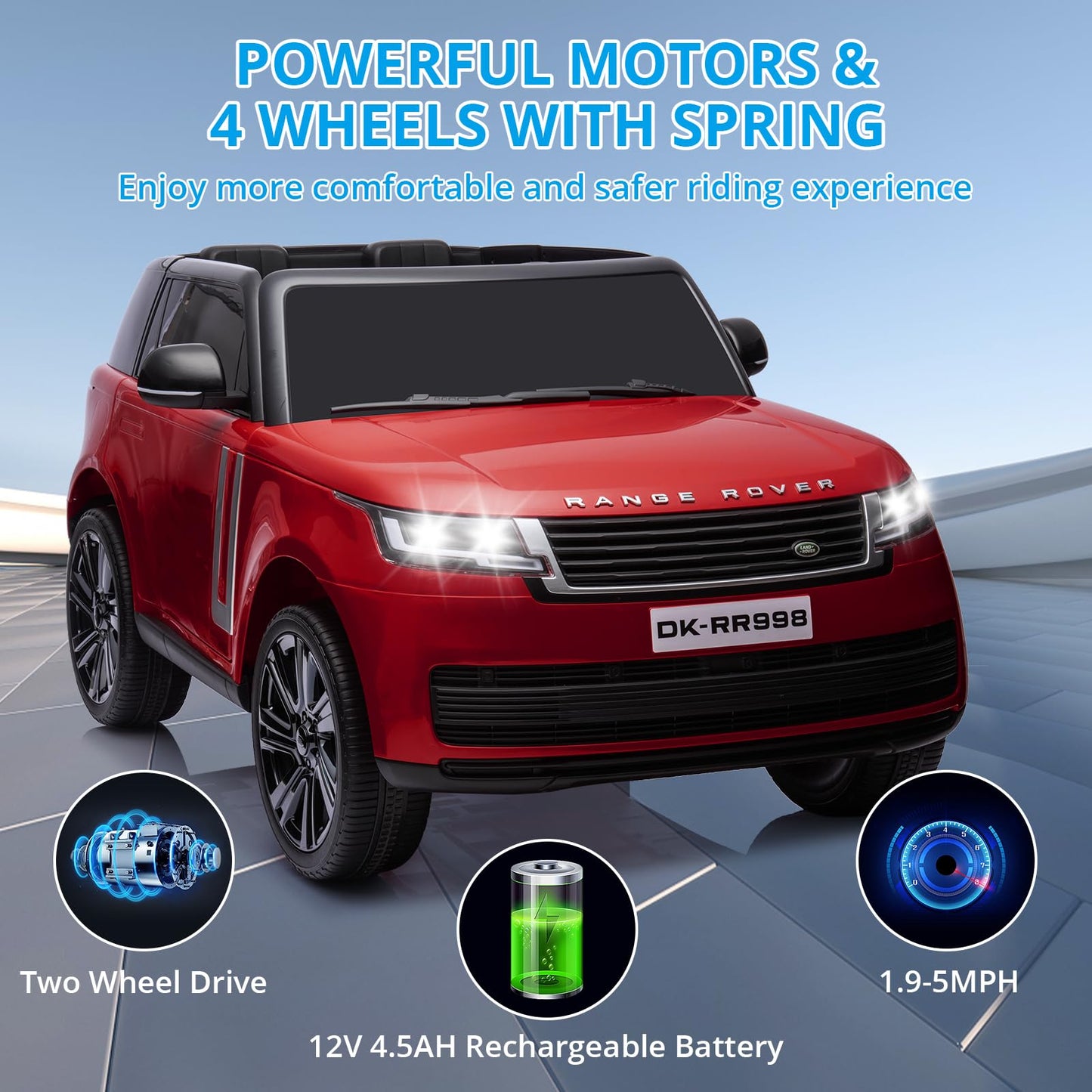 Garvee Ride - P Series: 24V 2-Seater Land Rover Ride-On Car For age 3+, With MP3, 3 Speeds, Remote Control, LED, 4-Wheel Suspension - Wine Red