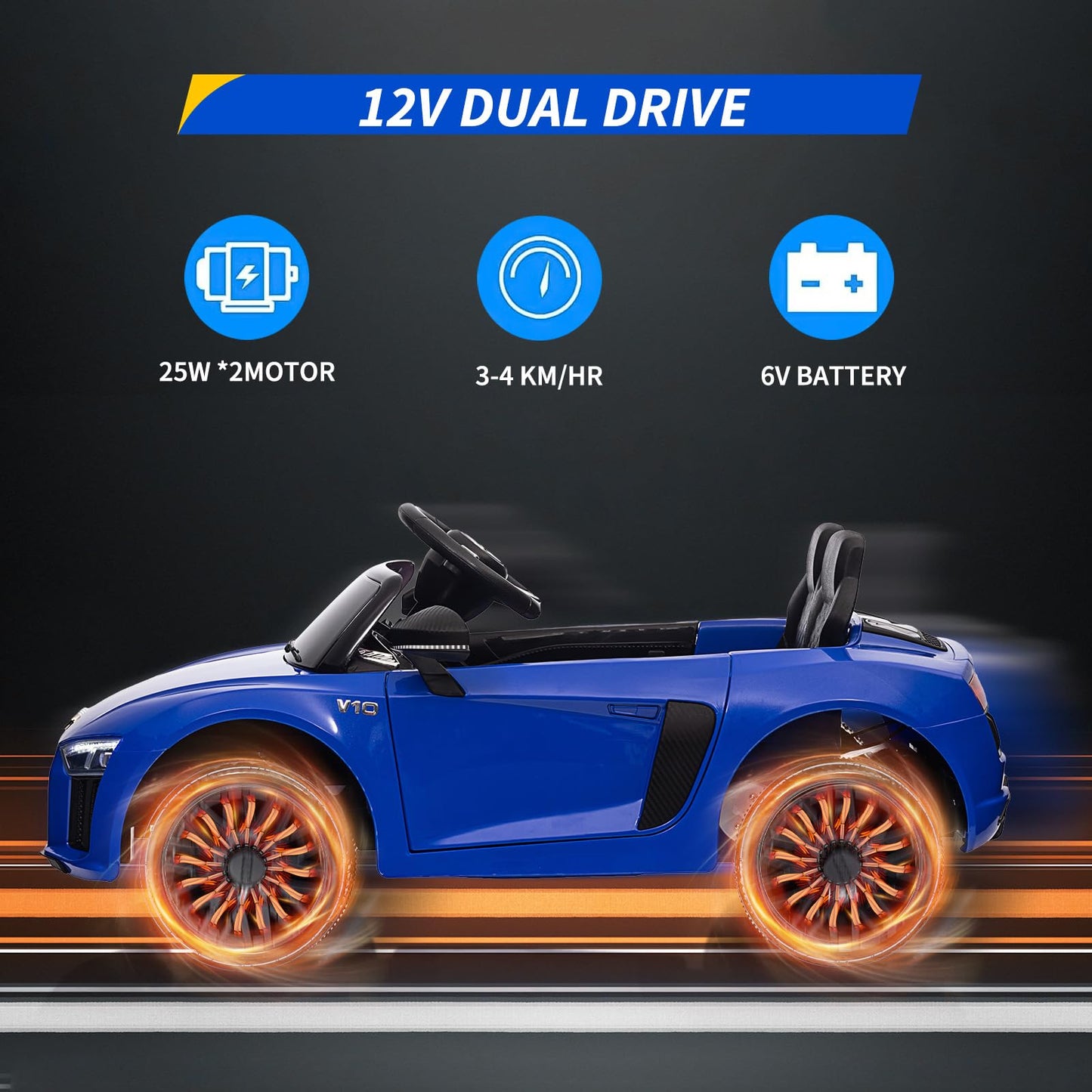 Garvee Ride - P Series: 12V Licensed Audi Ride-On Car: Remote Control, MP3, LED, Bluetooth, Horn, for Ages 3-7