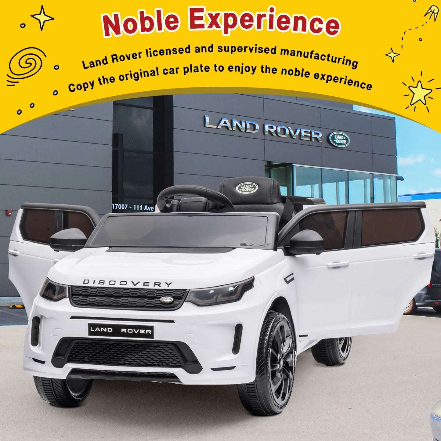 Garvee Ride - P Series: 12V Land Rover mini Kids Ride-On Car: Remote Control, LED Lights, Bluetooth, Music, Radio, Battery Powered, for Ages 3-8 - White