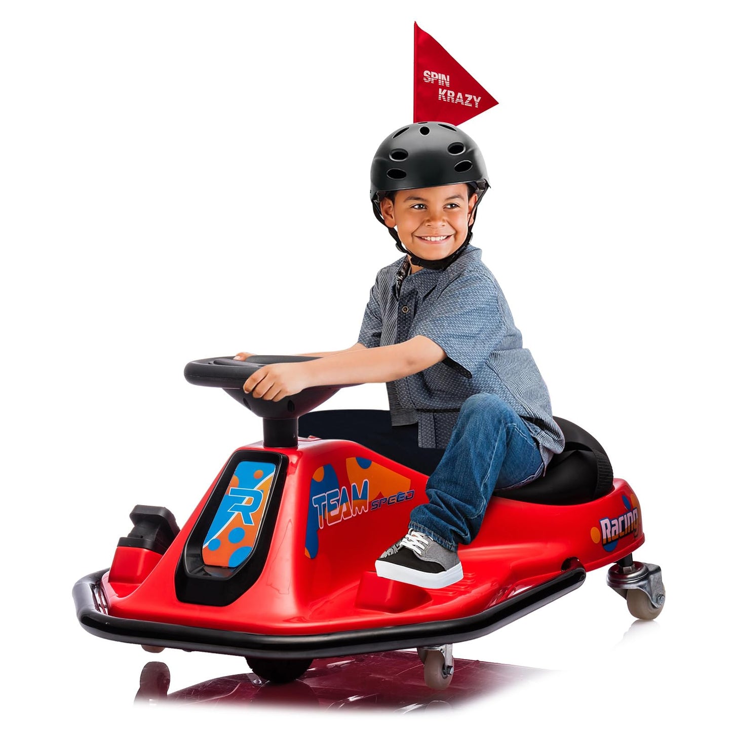 Garvee Ride - P Series: 360 Degrees Rotating Ride On Drift Car,Electric Drifting Go Kart,24V Ride On Race Car,Variable Speed for Kids,Simplified Drift System,Flashing Lights, Flag, Music - Red
