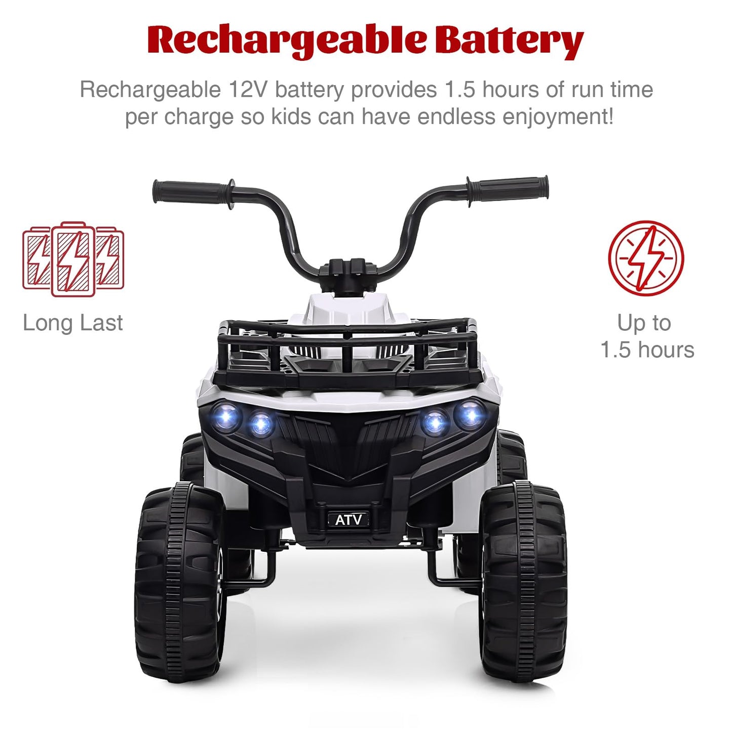 Garvee Ride - P Series: 12V Kids Ride On Electric Quad ATV, Ride Car Toy with Bluetooth Audio,High/Low Speed, LED Headlights, Battery Indicator & Radio Orange - White