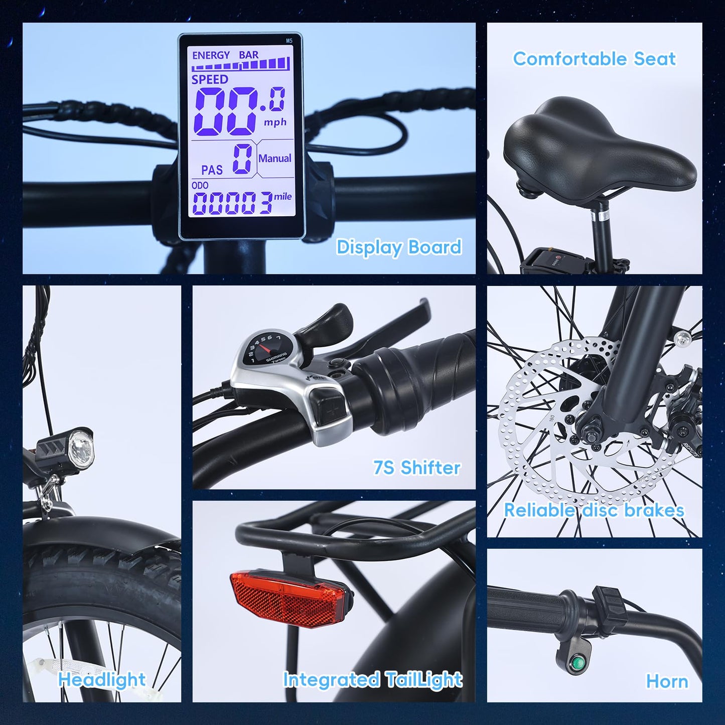 Garvee Beach Electric Cycle, 750W Brushless Motor, 26" Mountain Bike for Adults, 48V/16Ah Removable Battery, Max Speed 32 Miles/Hour, Use Larger Size Display,7 Gears e-Bike,4 Modes