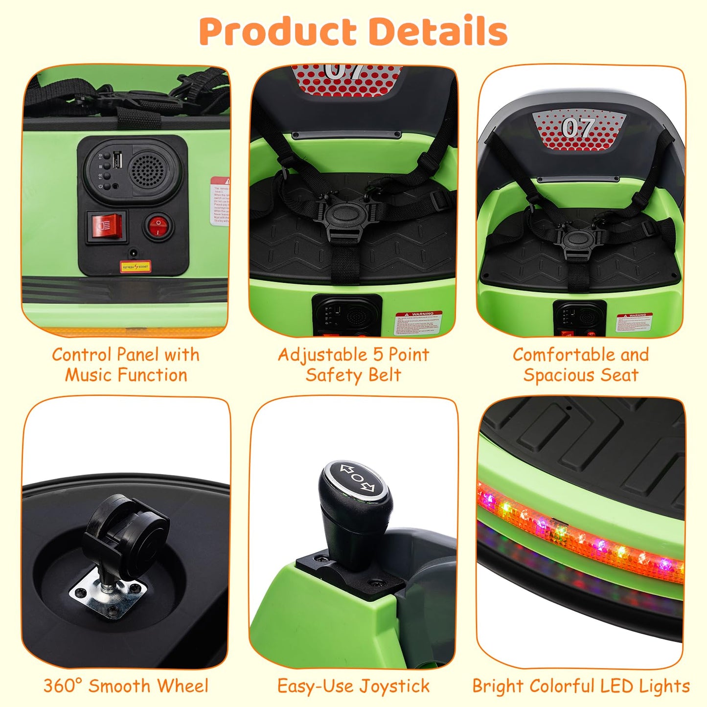 Garvee Ride - P Series: 12V Kids Bumper Car with Remote Control, LED Lights & 360 Degree Spin, Indoor and Outdoor Kids Toy for 18+ Months Kids - Green