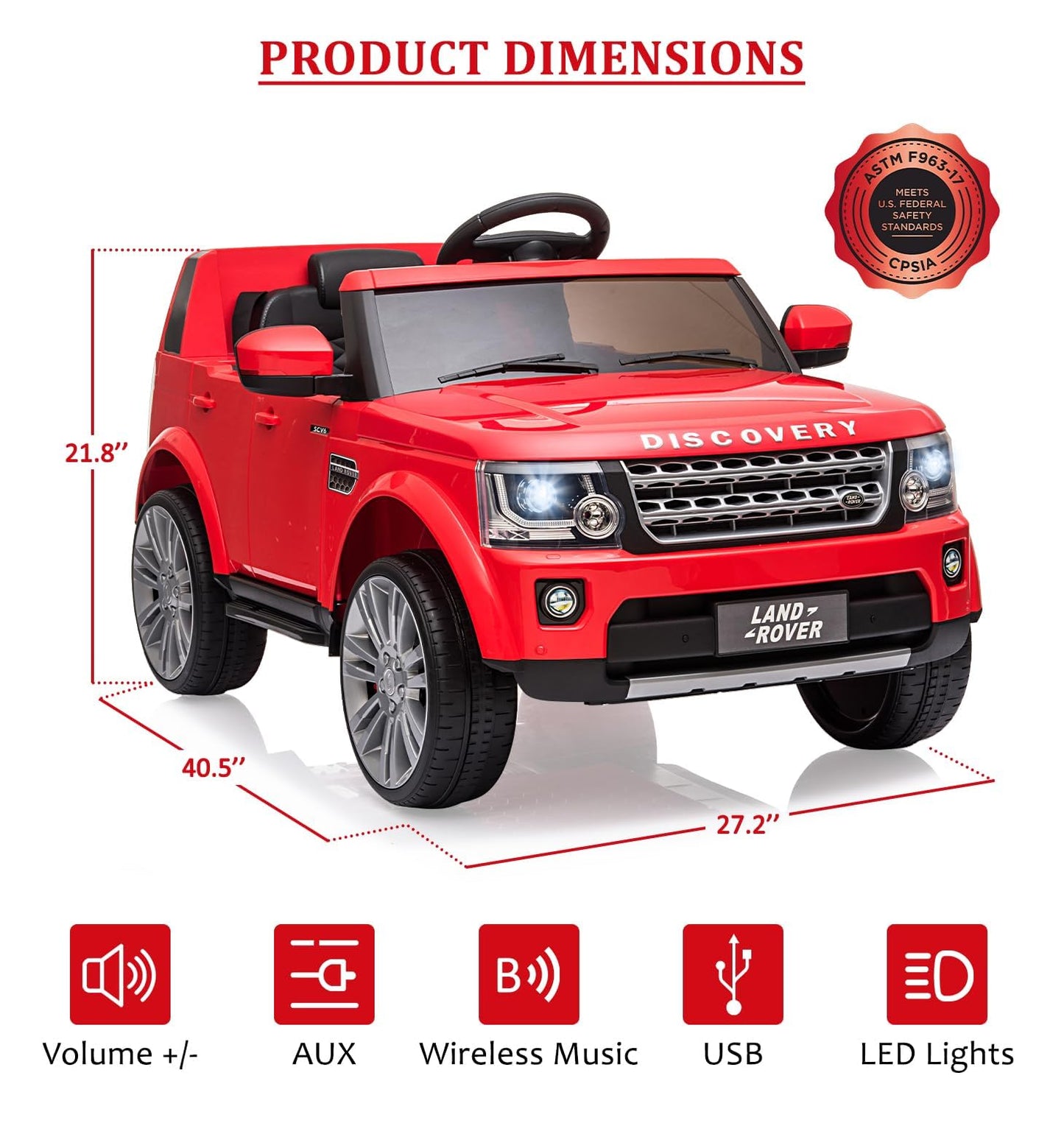 Garvee Ride - P Series: 12V Electric, Remote & Manual Control, Music & LED Lights, Safe Spring Suspension, Adjustable Seat, Red, Ages 3-8