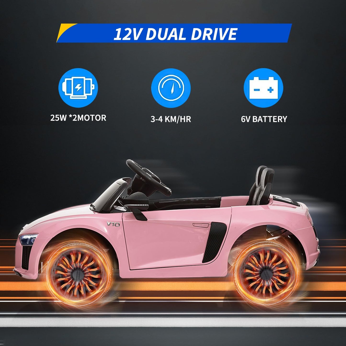 Garvee Ride - P Series: 12V Power Battery Electric Vehicles for 3-7 Toddlers, Licensed Toy Car with Remote Control, MP3 Player - Pink