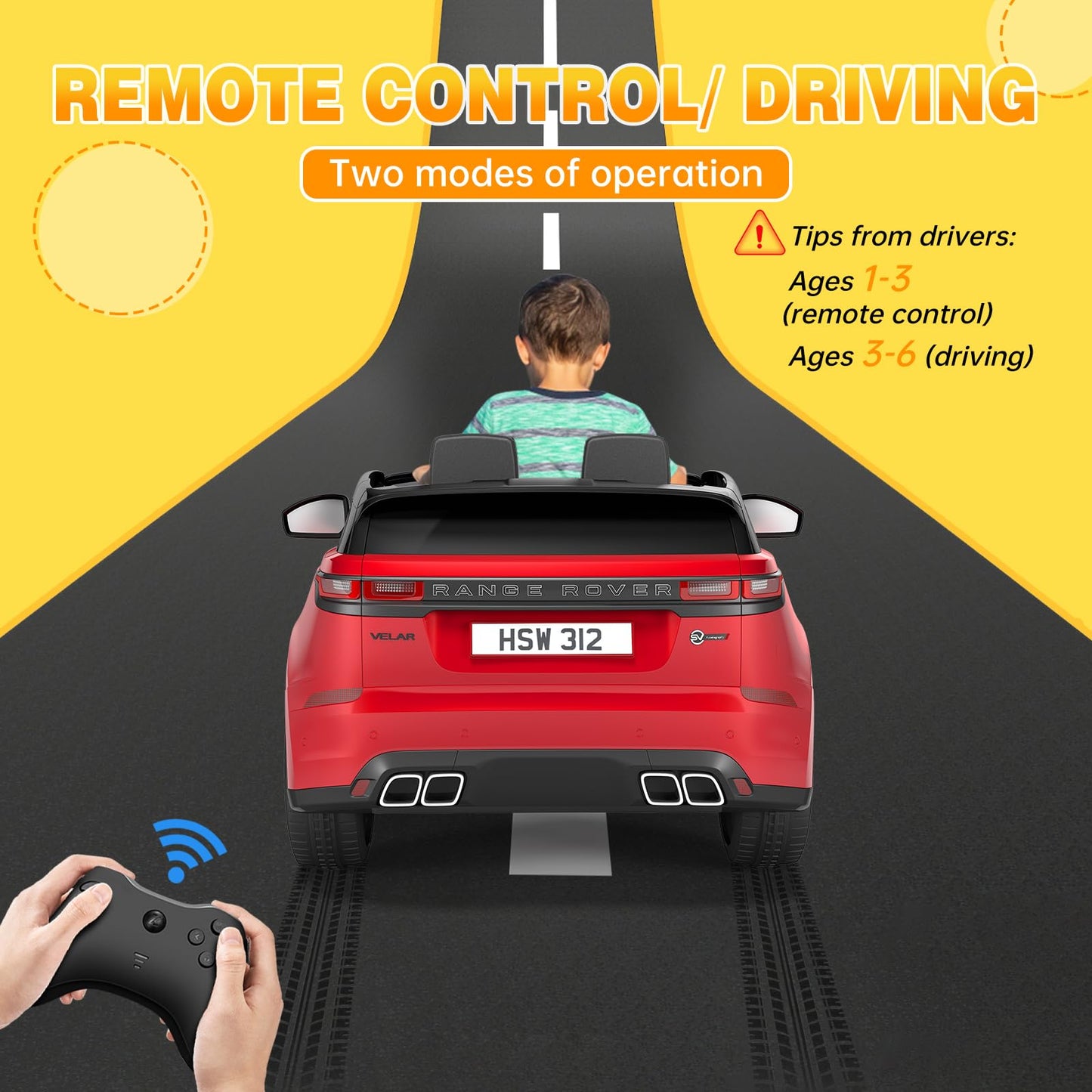 Garvee Ride - P Series: 3-8, 12V Licensed Land Rover Ride Electric Car for Kids with Parent Remote Control, MP3 Player, Rocking, Pull Rod - Red