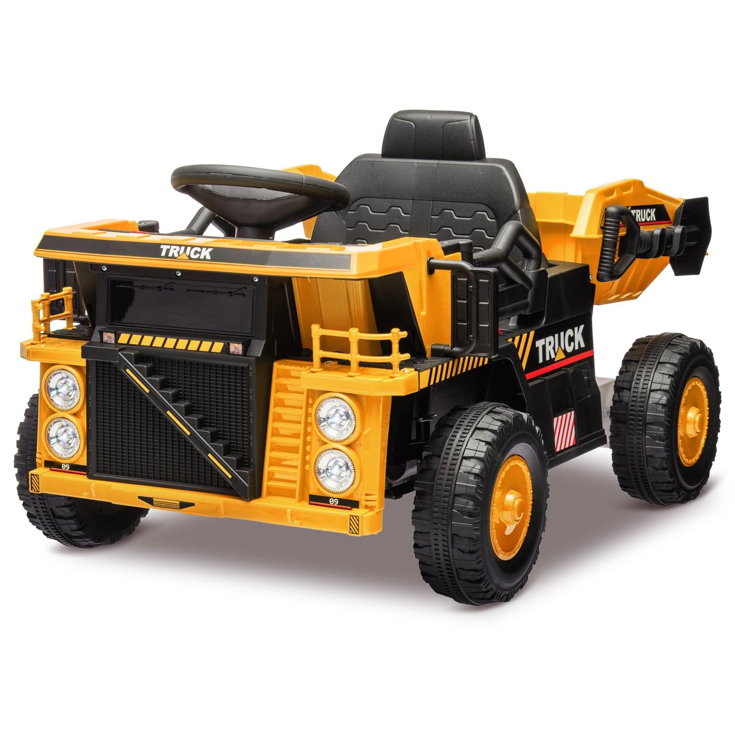 Garvee Ride - P Series: 12V Ride On Construction Vehicle for Kids With Remote Control, Electric Dump Bed,Shovel,Music Player, and Four Wheel Shock Absorption for Kids 3+(Yellow)