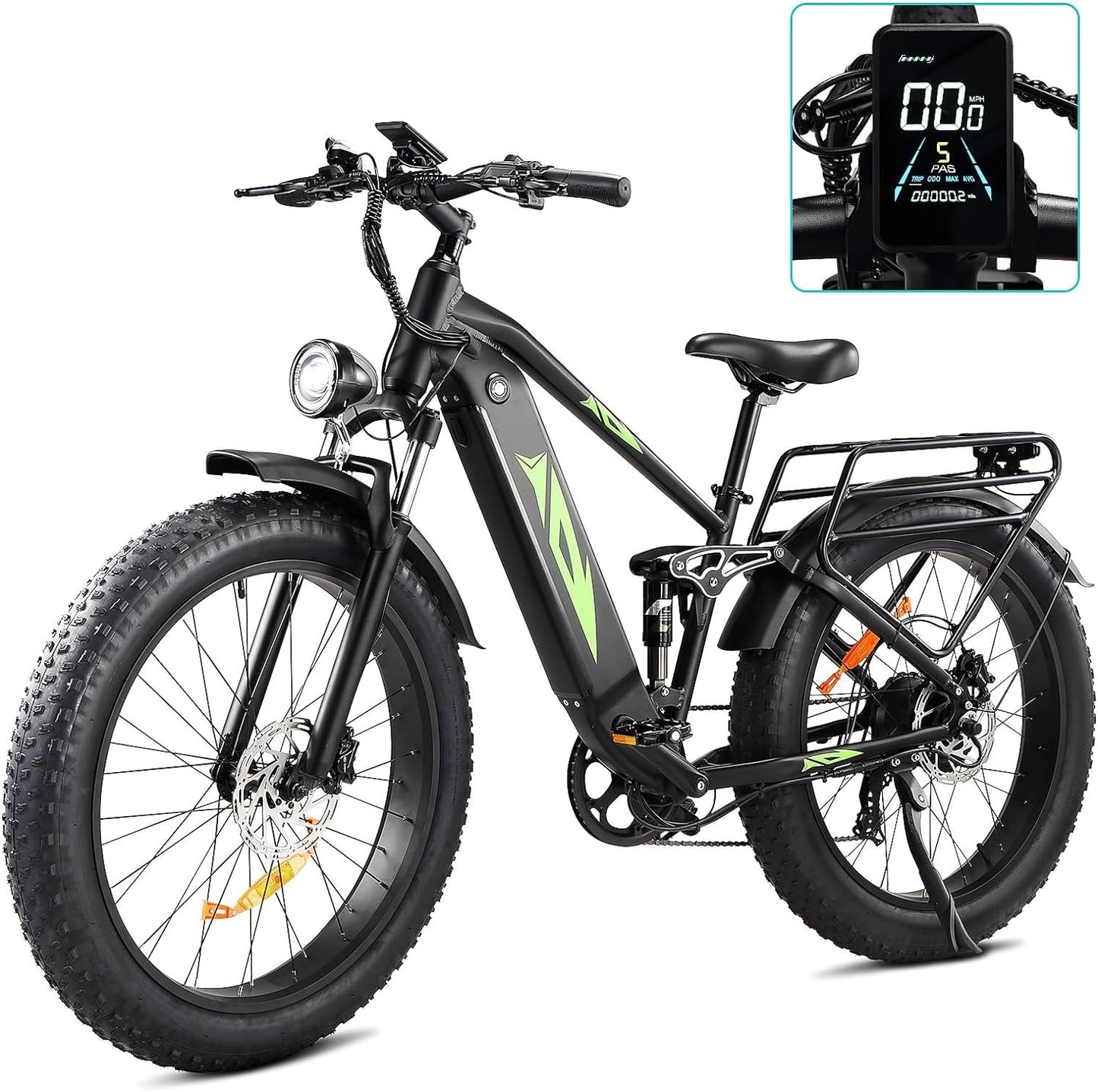 Garvee Electric Bike for Adults, [Peak 1500W Motor] Electric Mountain Bike, 26" Fat Tire Ebike, Max 60 Miles 28MPH Electric Bicycle with 48V/17.5Ah Battery, LCD Display, 7 Speed, Front Suspension (Gray)