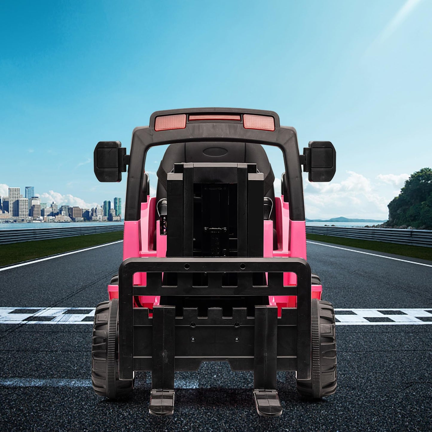 Garvee Ride - P Series: 12V Electric Forklift Ride-On: Liftable Fork, Remote, Music, Realistic Design, 66lb Load, for 3-7 Years - Pink