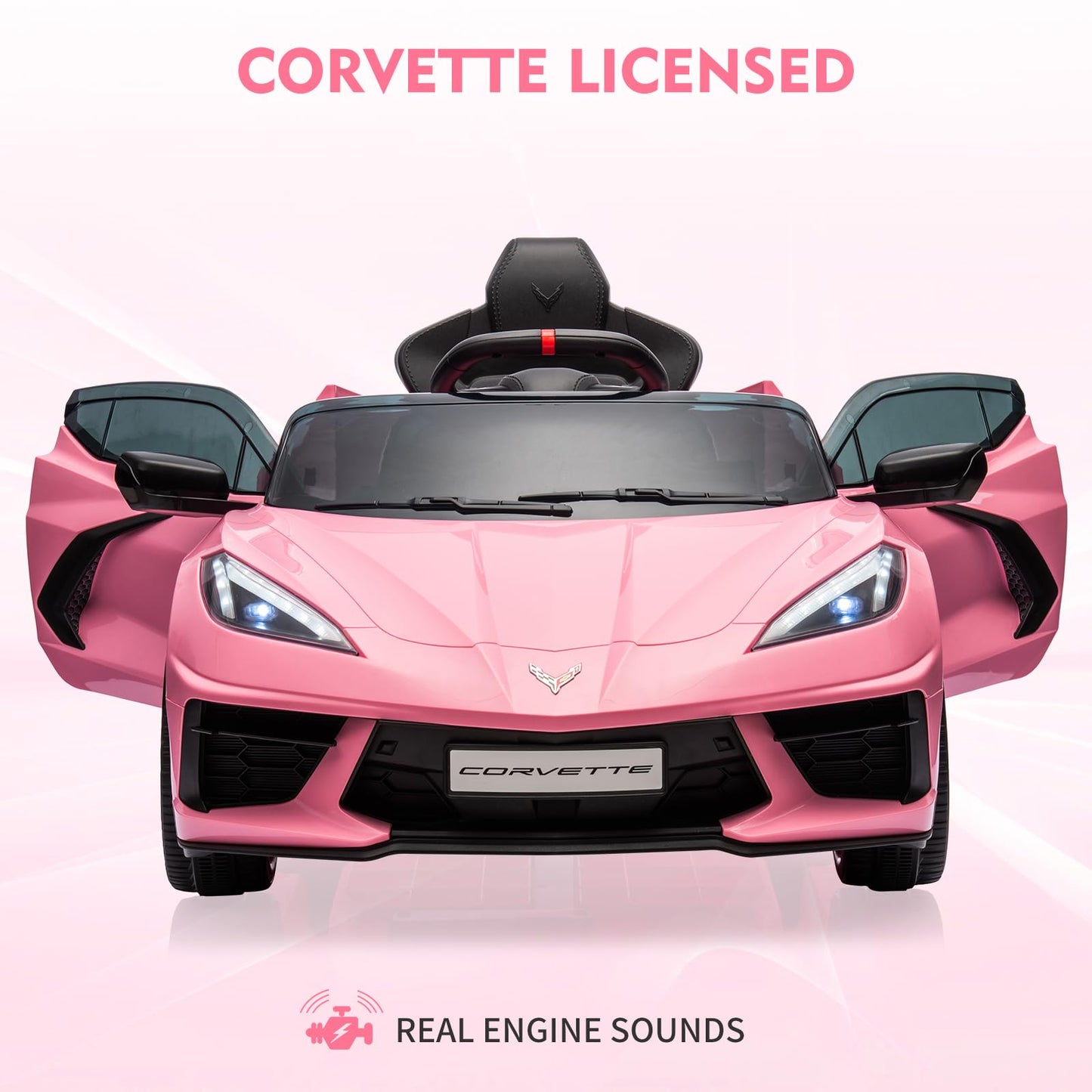 Garvee Ride - P Series: 12V Kids Ride on Car Licensed Corvette Battery Powered Car Toddles Electric Sports Car Toy with Remote Control, Visual Dashboard, LED Lights, Music, Gifts for Boys Girls, Pink