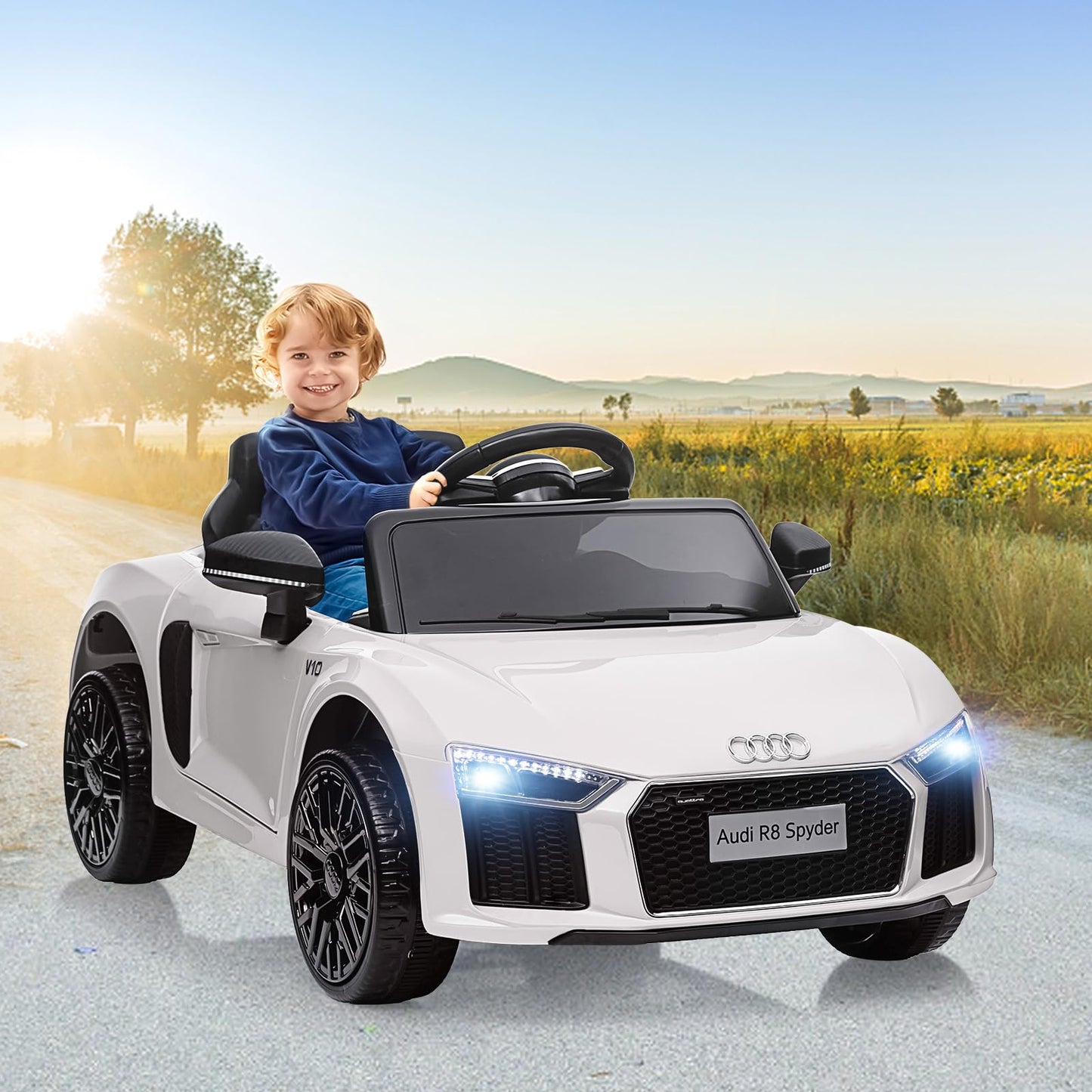 Garvee Ride - P Series: 12V Power Battery Electric Vehicles for 3-7 Toddlers, Licensed Toy Car with Remote Control, MP3 Player - White