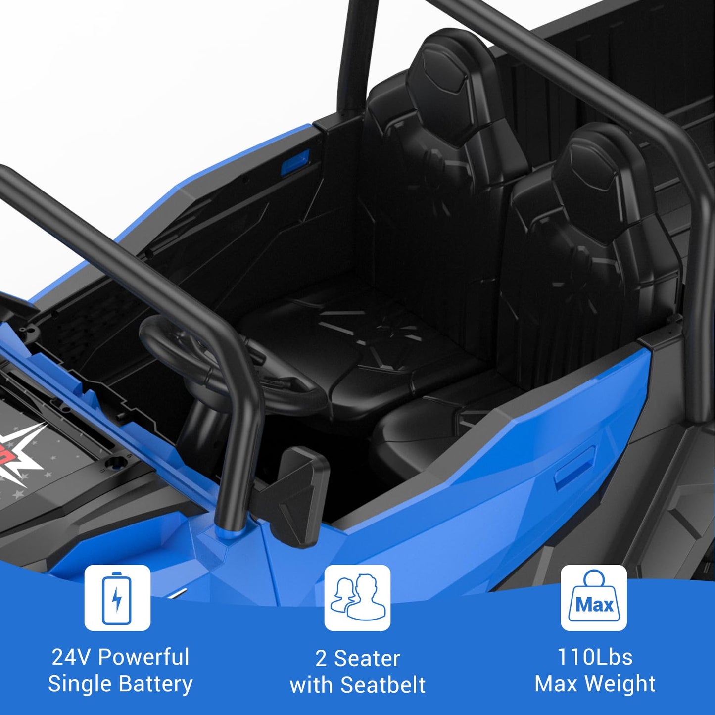 Garvee Ride - P Series: 24V 4WD Electric Ride On Dump Truck with Remote Control, 2-Seater, Music Player, LED Lights, Key Start Safety System, Durable Plastic, Off-Road Kids Toy for Ages 3+ - Blue