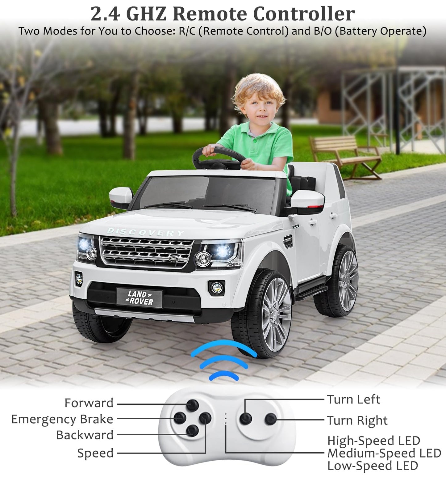 Garvee Ride - P Series: 12V Electric with Remote, Music Player, MP3, LED Lights, 4 Wheels, White