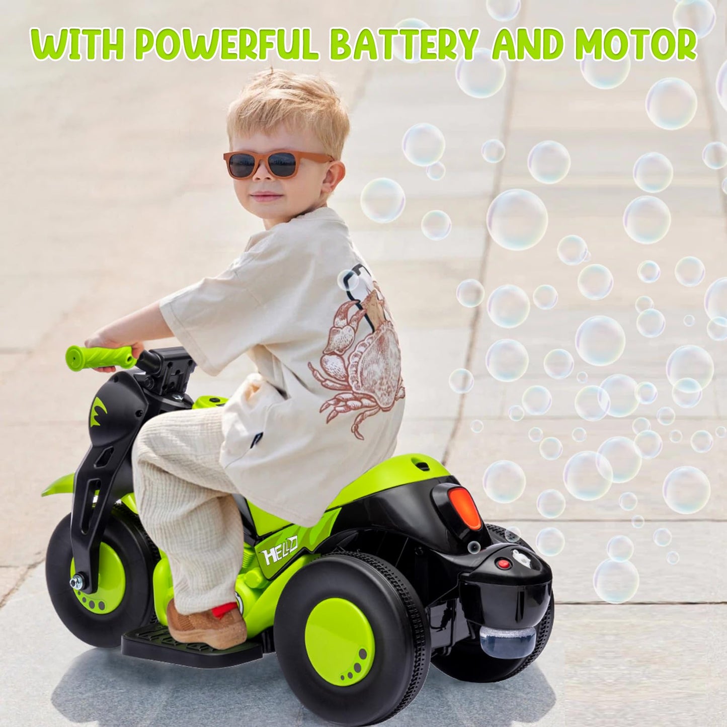 Garvee Ride - P Series: 6V Battery-Powered Electric Motorcycle with 1.9 Mph Speed, Led Headlights, Music, Pedal, Forward/Reverse, 3 Wheels | Motorbike Toy Gift for Toddlers 3 and Up - Green