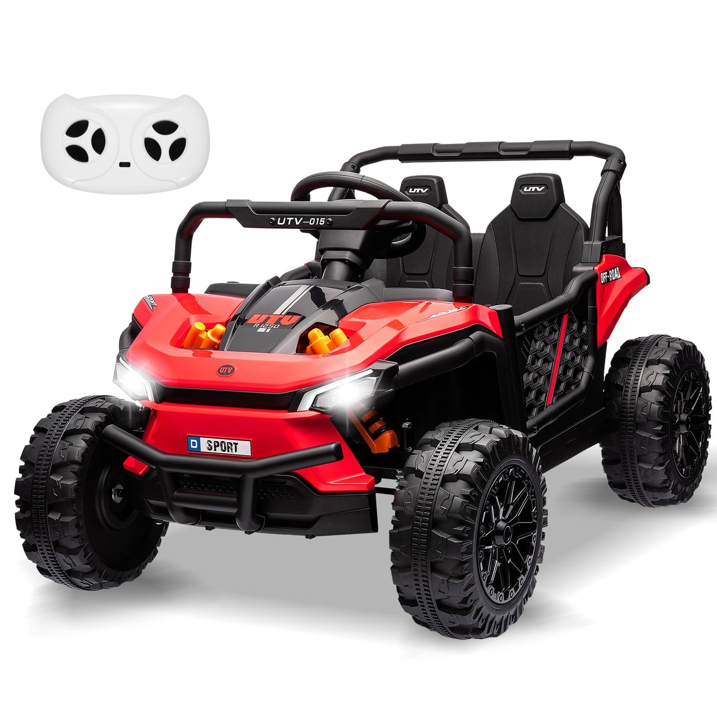 Garvee Ride - P Series: 12V Electric UTV Car with Remote Control, Ride on Truck with Toy Storage, Spring Suspension, LED Headlights, Ride Cars w/4 Wheels, Ride on Toys for Boys Girls, Red
