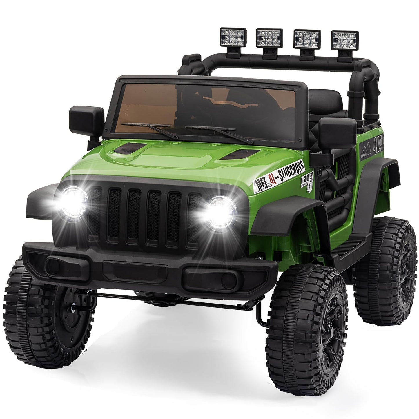 Garvee Ride - P Series: 12V Kids Electric Vehicles with Remote Control, 2 Speeds, Spring Suspension, LED Headlight, Bluetooth, Music, Battery Powered Car for Kids - Green