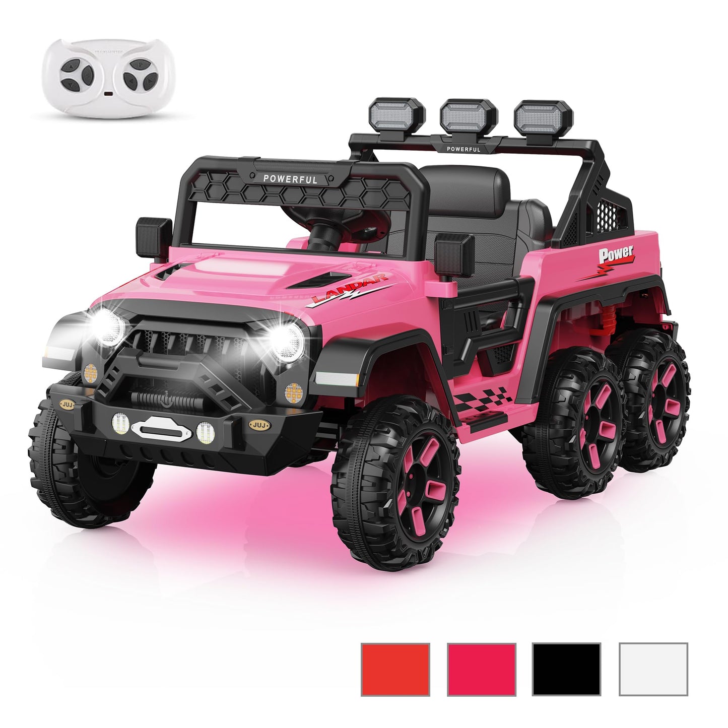 Garvee Ride - P Series: 24V 4WD Ride on Car Kids Ages 3-8, with 6 EVA Wheels, Battery Powered & Remote Control, 3 Adjustable Speeds, Soft Start, Battery Display, Music - Pink