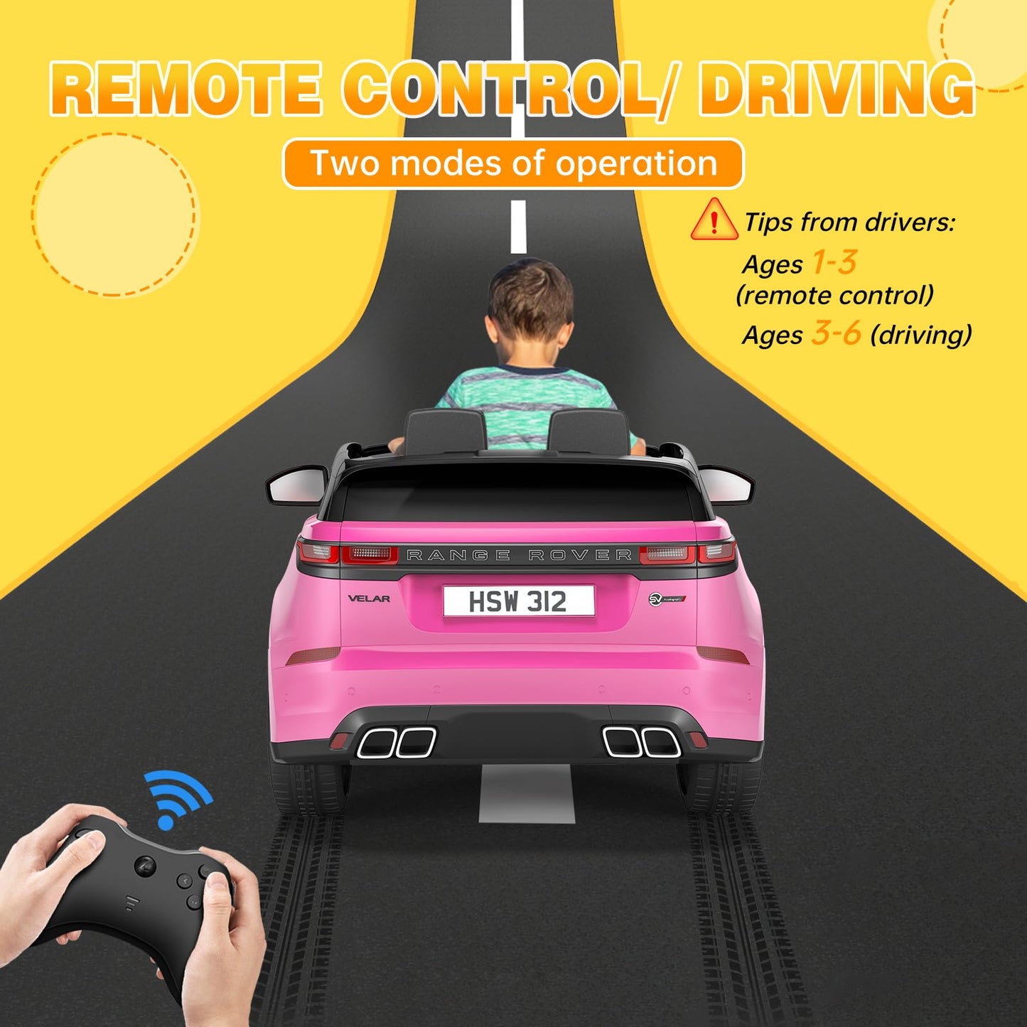 Garvee Ride - P Series: 3-8, 12V Licensed Land Rover Ride Electric Car for Kids with Parent Remote Control, MP3 Player, Rocking, Pull Rod - Pink