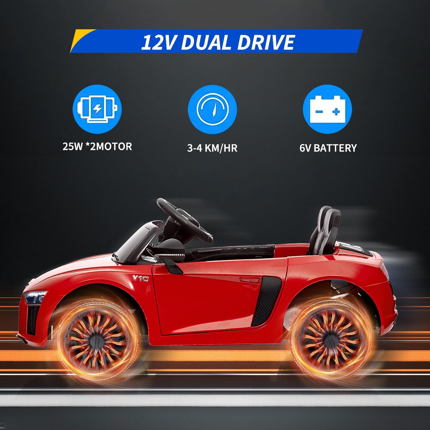 Garvee Ride - P Series: 12V Power Battery Electric Vehicles for 3-7 Toddlers, Licensed Toy Car with Remote Control, MP3 Player - Red