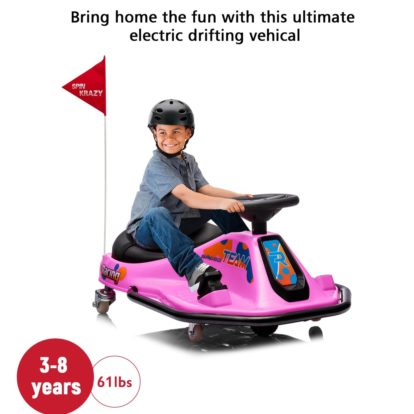Garvee Ride - P Series: 360 Degrees Rotating Ride On Drift Car,Electric Drifting Go Kart,24V Ride On Race Car,Variable Speed for Kids,Simplified Drift System,Flashing Lights, Flag, Music - Pink