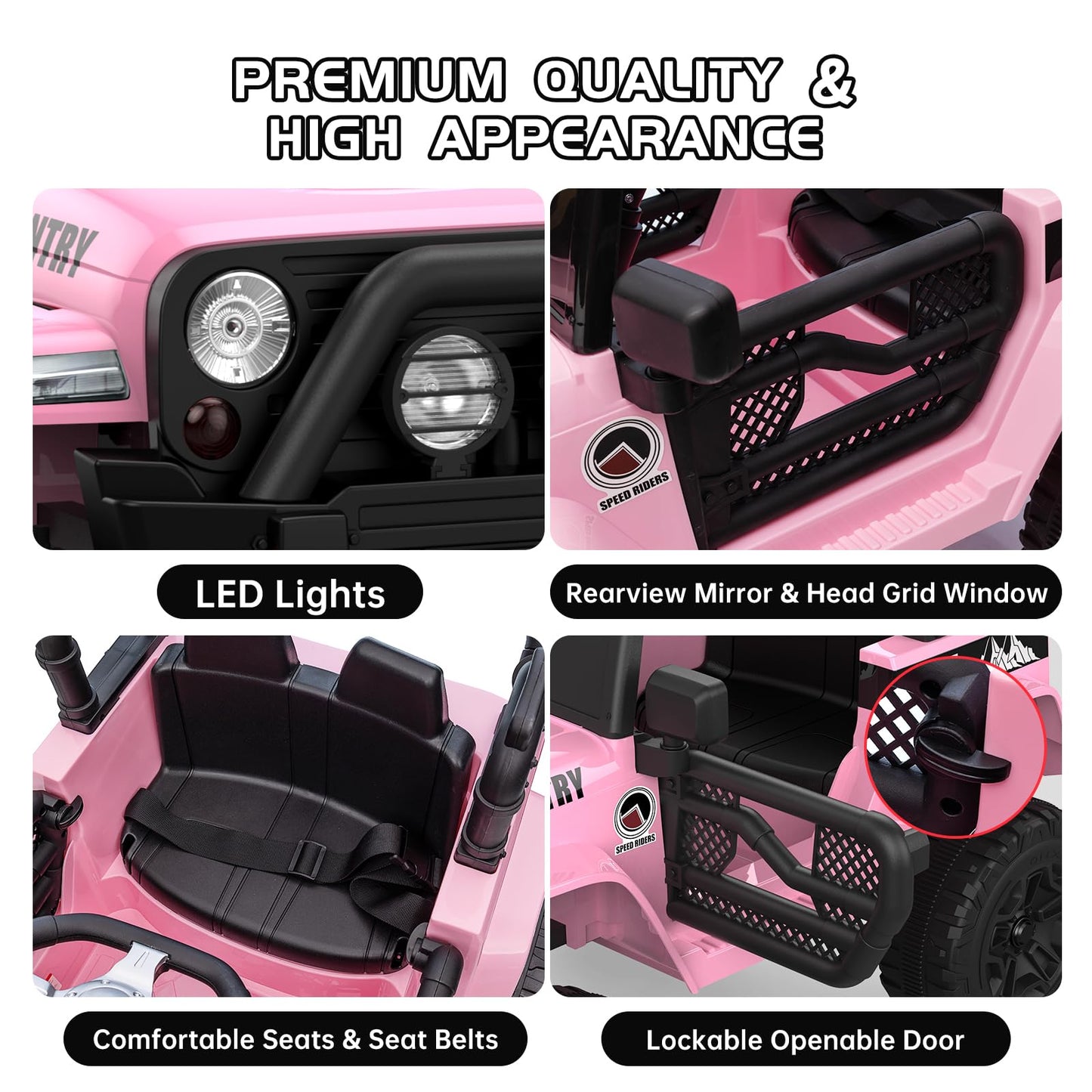 Garvee Ride - P Series: 12V Kids Ride On Truck Car w/Parent Remote Control, Spring Suspension, Led Lights,3 Speed Adjustable, Kids Gift for Boys and Girls - Pink