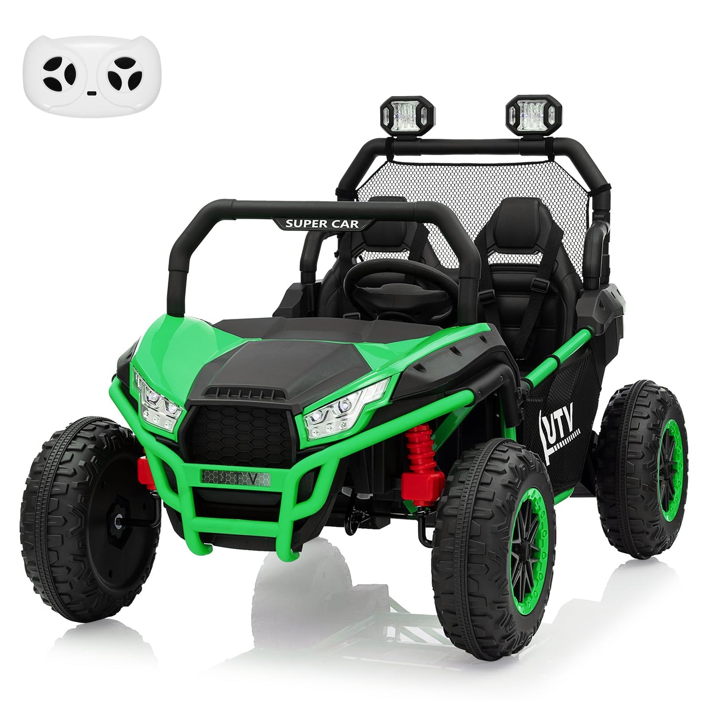 Garvee Ride - P Series: 24V 2 Seater Ride On Car, XXXL Off-Road Utv for Kids w/Metal Frame, 20 Inch Wide Seat, 400W Electric Vehicle Toy Car w/Pop Music, 3 Speeds for Boys and Girls,Green