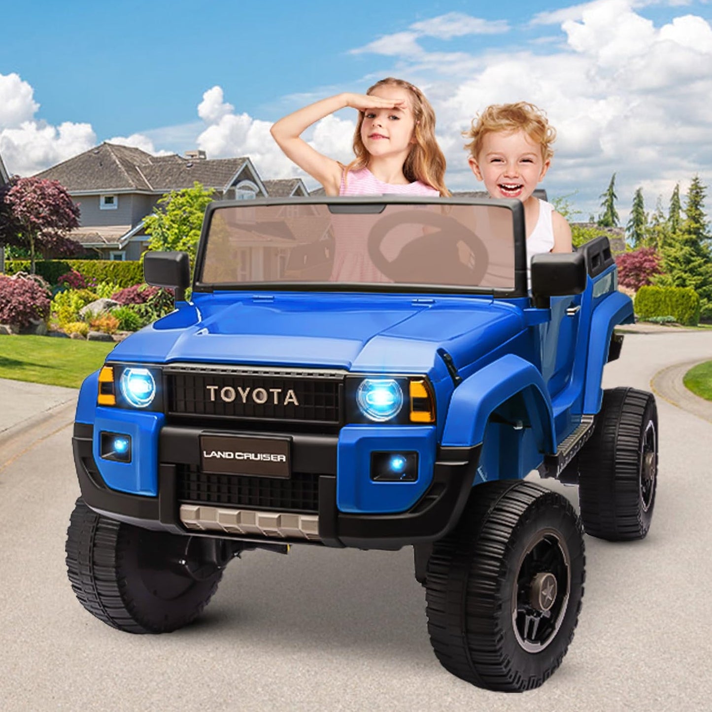 Garvee Ride P Series 24V 2 Seater Ride on Car, Garvee Licensed Toyota LC250 Ride on Toy for Big Kids with Remote Control, 4×100W Power 4 Wheels Ride on Truck with 4WD/2WD Switchable, Spring Suspension, Shovel, Music, Blue