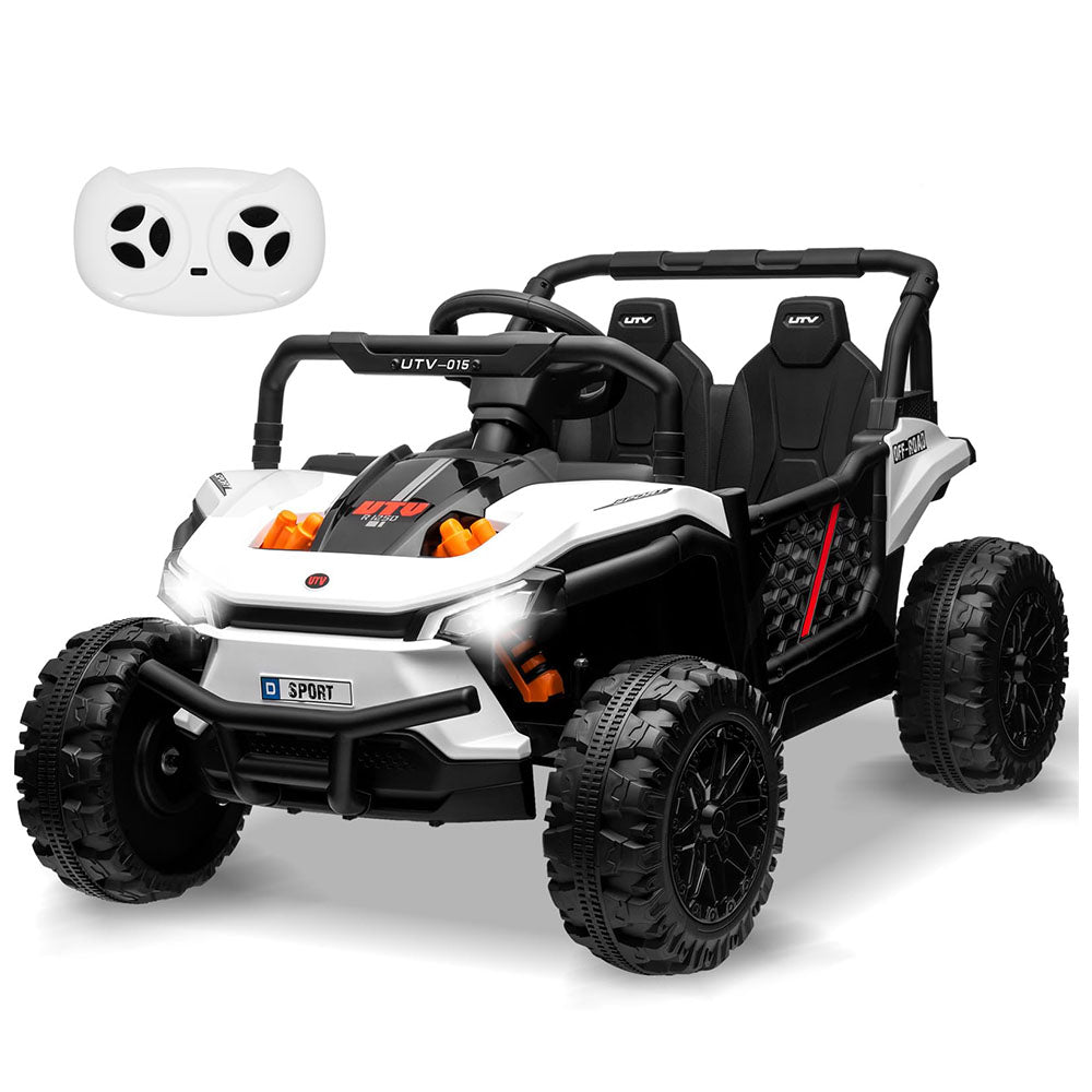 Garvee Ride - P Series: 12V Electric UTV Car with Remote Control, Ride on Truck with Toy Storage, Spring Suspension, LED Headlights, Ride Cars w/4 Wheels, Ride on Toys for Boys Girls, White