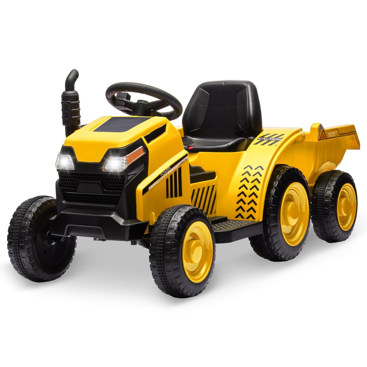 Garvee Ride - P Series: Kids Ride on Tractor with Trailer, Kids’ Electric Vehicles with Wear-Resistant Wheels, LED Headlights, Music & USB Port, Kids Ride on Car Toys for Toddlers Kids, Yellow