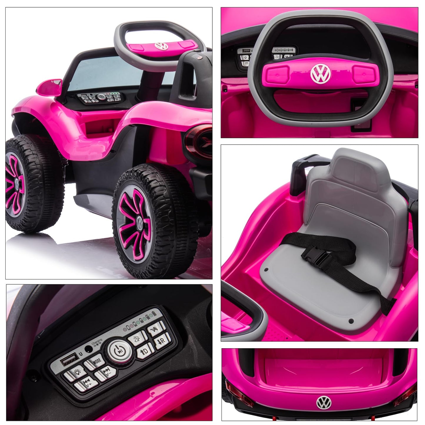 Garvee Ride - P Series: 12V Ride-On Toy With Remote Control | LED Lights, MP3, and Bluetooth | For Boys and Girls, Pink
